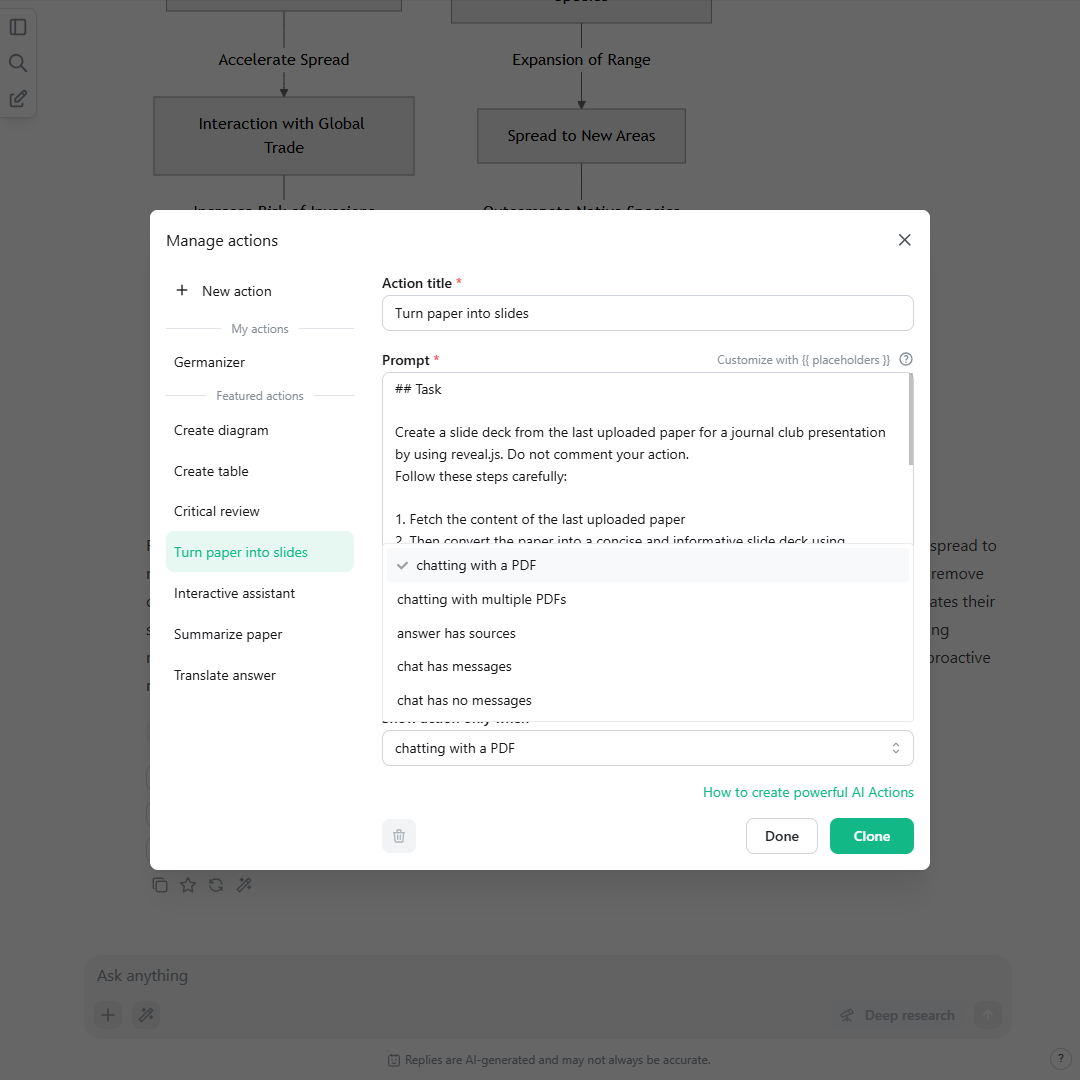 A screenshot of the AI Actions manager showing a selection of conditions that can be used to make AI Actions more context-aware. A screenshot of the AI Actions manager showing a selection of conditions that can be used to make AI Actions more context-aware.