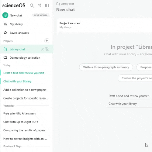 Create projects to organize your sources and chats into different research workspaces.