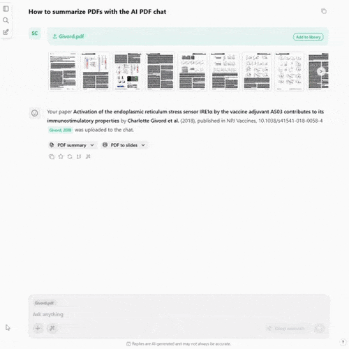 Use the branching icon in a chat to begin a new thread from this point. Chat with your OCR+ processed PDFs to get answers featuring relevant figures. (Answers based on figures requires a paid plan.)